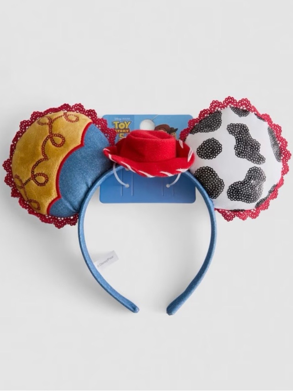 Disney Jessie-Inspired Mismatched Ear Headband in Red, Yellow, Blue, Black